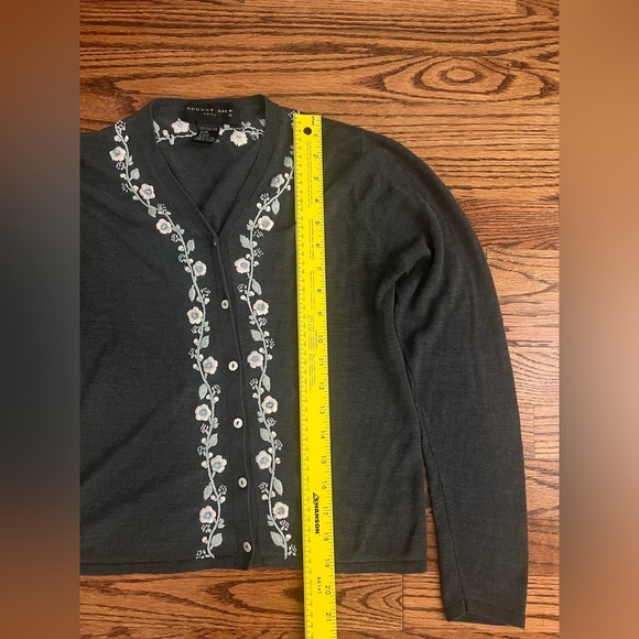 August Silk Gray Embroidered Cardigan Sweater (100% Silk) - Medium - Picture 4 of 5